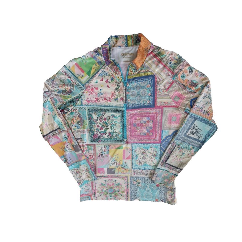 Johnny Was Women's Small Long Sleeve Active Stretch Zip Up Blouse Modal Floral